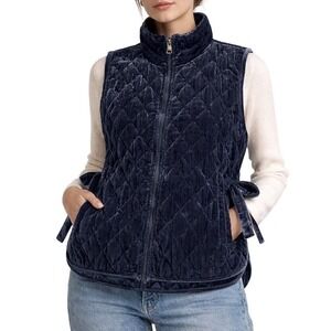 Banana Republic Navy Blue Quilted Velvet Preppy Dark Academia Vest Size S